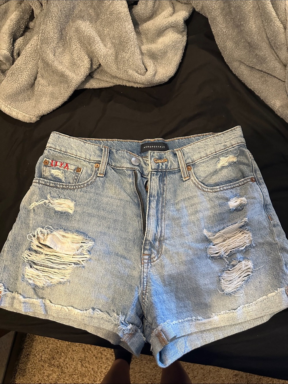 Aeropostale Light Blue Distressed Rolled Hem Jean Shorts
